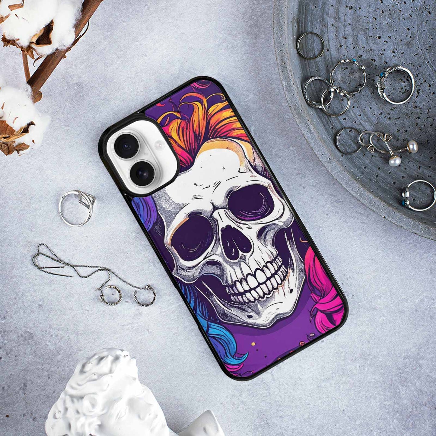 iPhone 16 Plus Case — Pride Flag Skulls Seamless Pattern Vibrant, Custom Made Phone Cover
