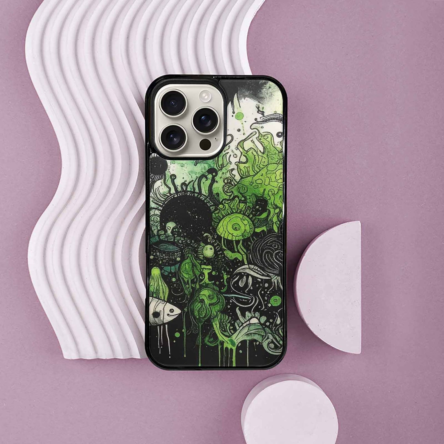 iPhone 16 Pro Max Case — Sea Creature Burst Black Green Ink, Custom Designed Case Cover