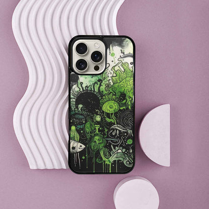 iPhone 16 Pro Max Case — Sea Creature Burst Black Green Ink, Custom Designed Case Cover