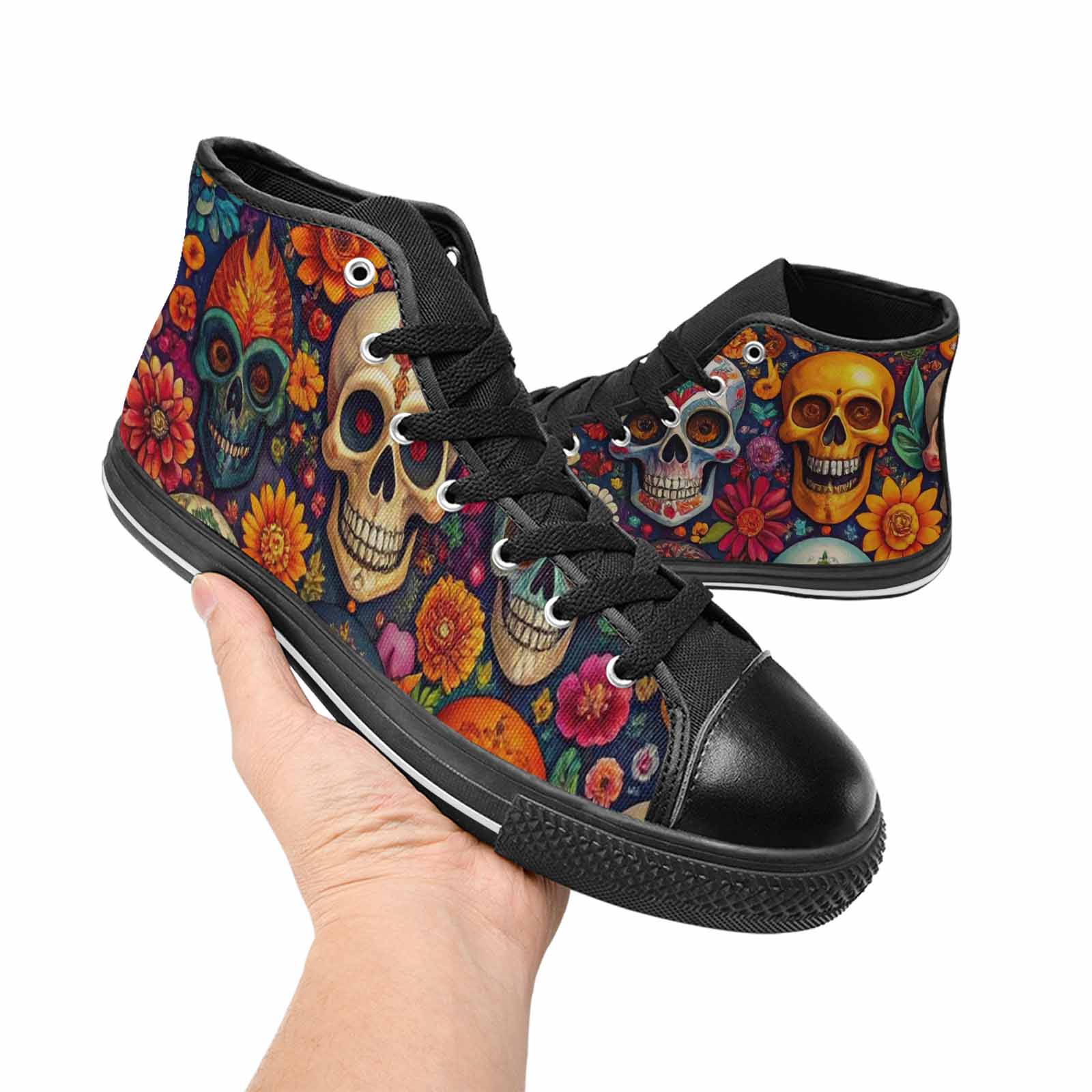 WOMEN'S Skull High Top Canvas Cottagecore Sneakers