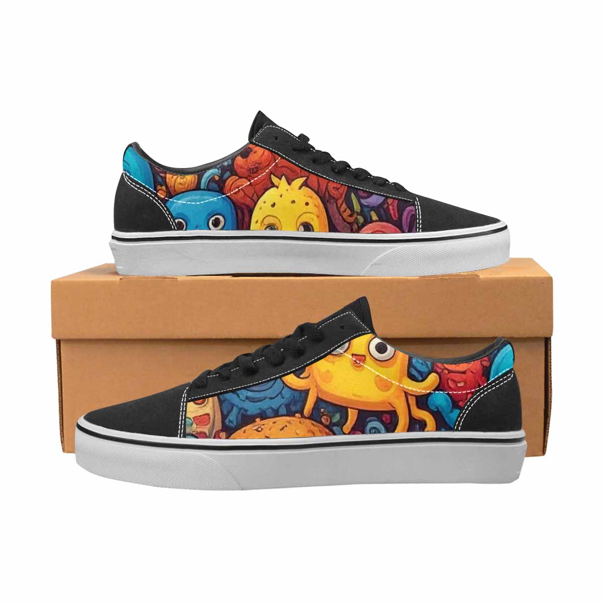 WOMEN'S Cartoon Monster Character Canvas Lace-Up Vibrant Chaos Custom Sneakers