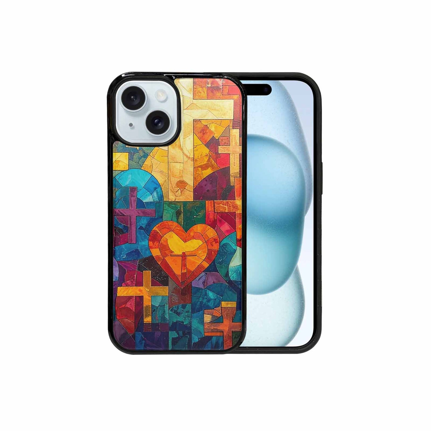 iPhone 15 Case — Faith Cross And Faith Icons Pattern, Personalized Phone Case