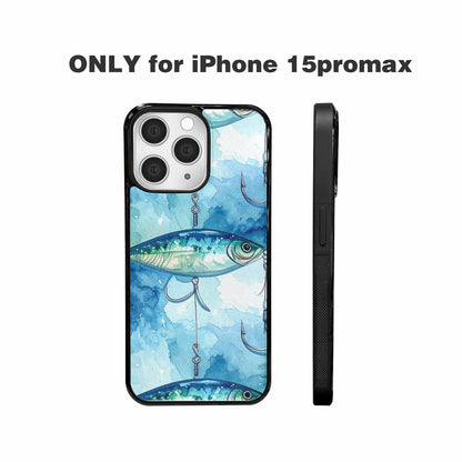 iPhone 15 Pro Max Case — Fishing Lure And Hook Pattern Seamless, Custom Printed Phone Case