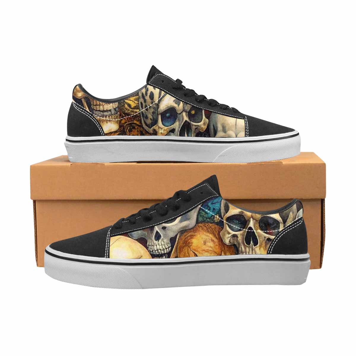 WOMEN'S Skulls Lace-Up Canvas Wallpaper Art Sneakers