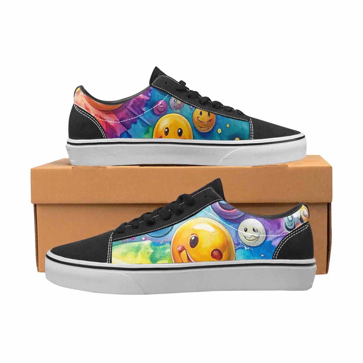 WOMEN'S Smiley Facessmiley Faces  Lace-Up Canvas Melting Art Custom Sneakers
