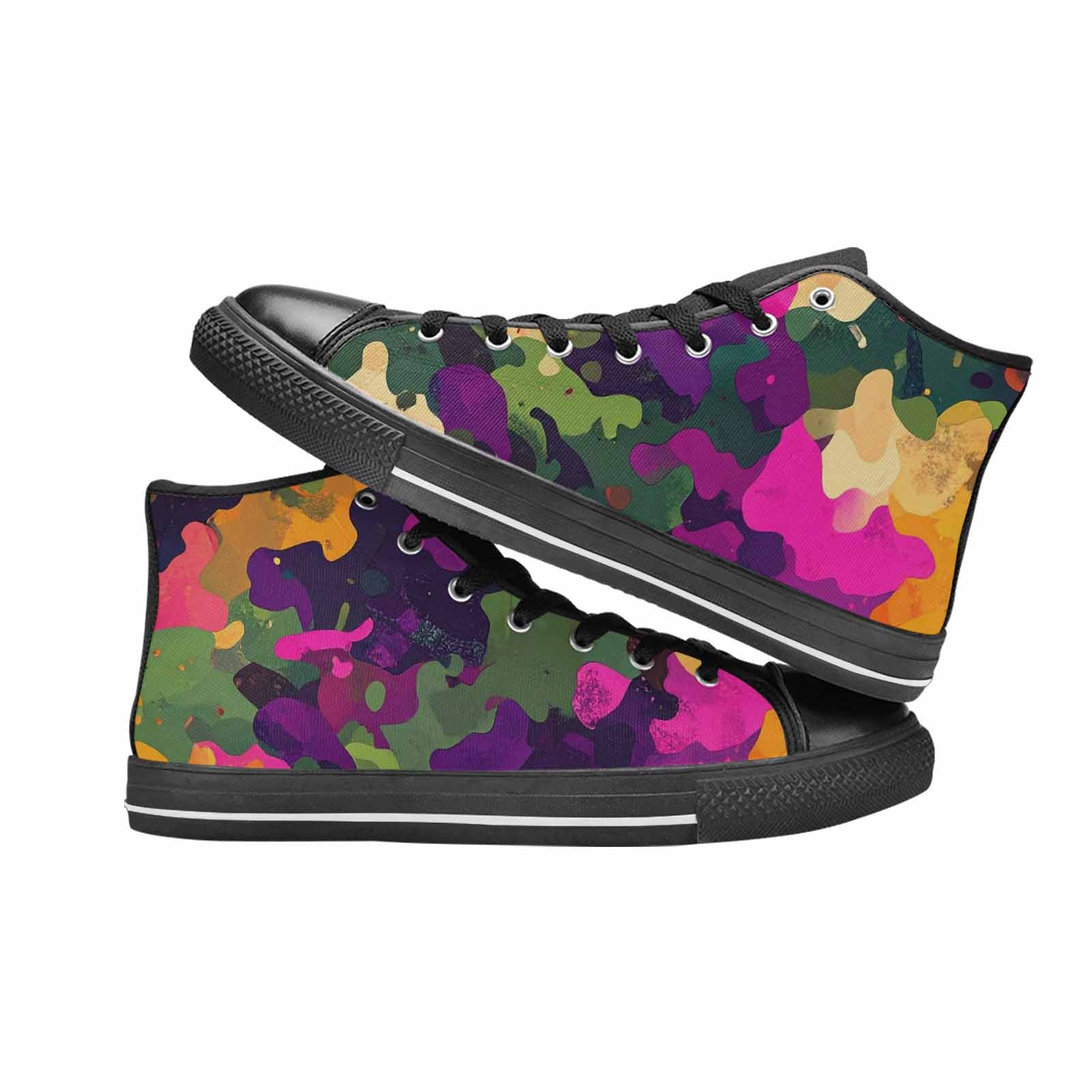 MEN'S Military Camouflage Blotch High Top Canvas Vibrant Chaos Sneakers