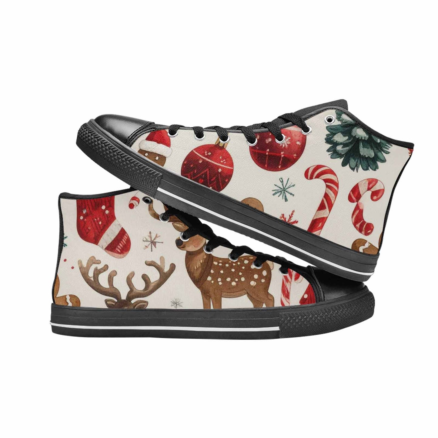MEN'S Christmas Holly Snowflake High Top Canvas Vibrant Chaos Shoes