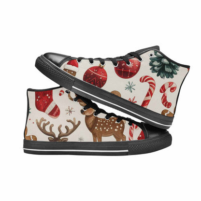 MEN'S Christmas Holly Snowflake High Top Canvas Vibrant Chaos Shoes