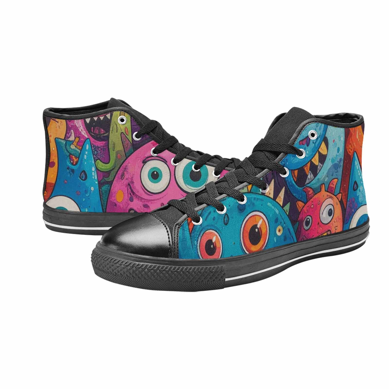 WOMEN'S Goofy Cartoon Monster High Top Canvas Surreal Custom Sneakers
