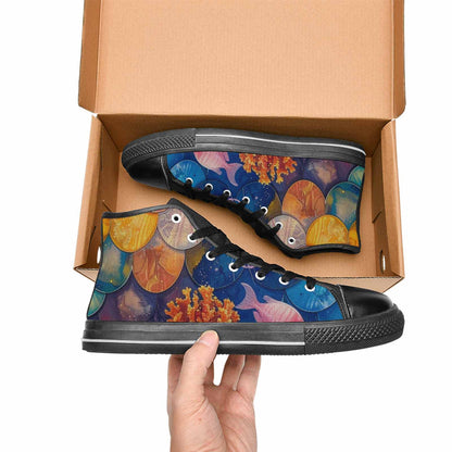 WOMEN'S Fish Scale Coral High Top Canvas Dark Academia Custom Sneakers