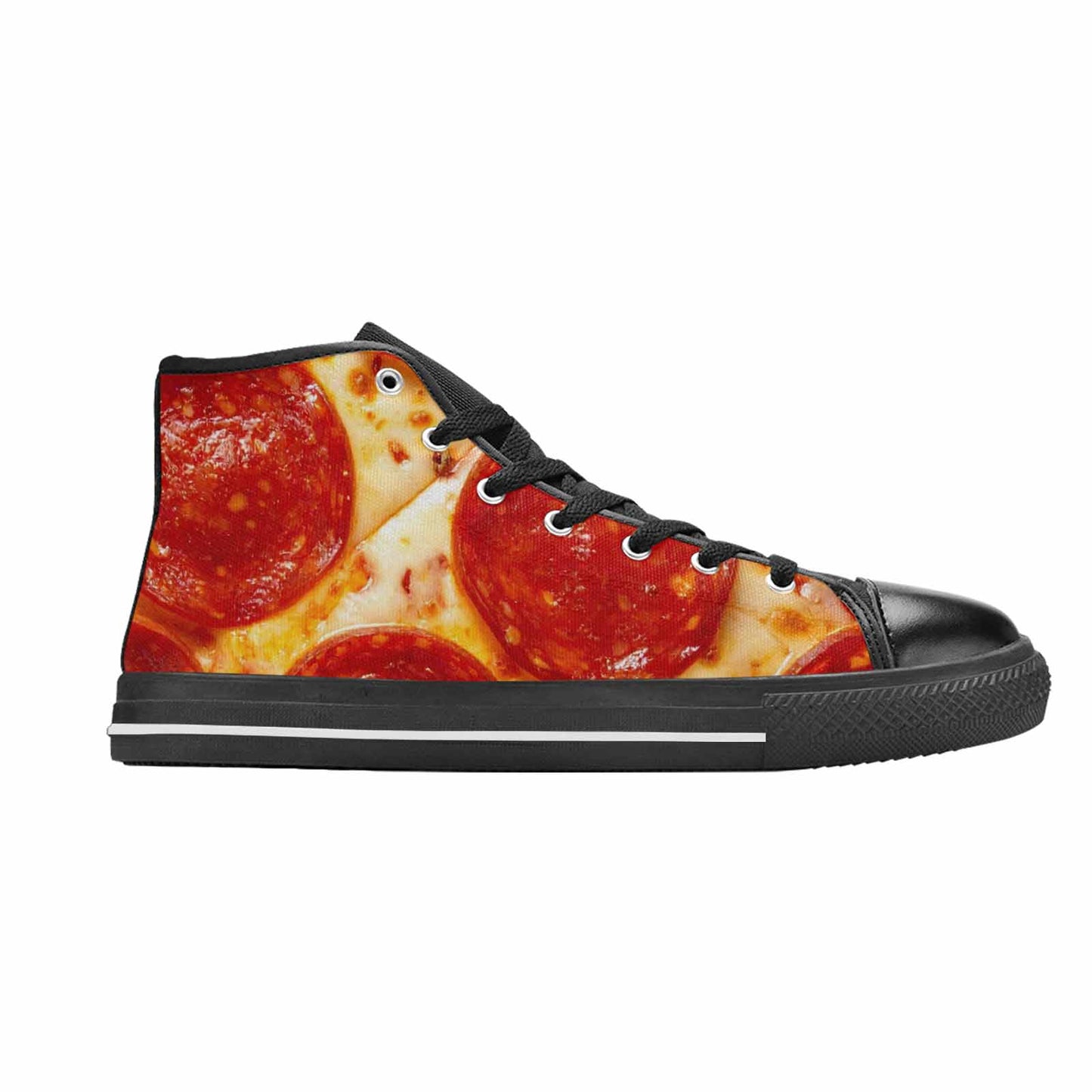 WOMEN'S Pepperoni Pizza Print High Top Canvas Surreal Custom Sneakers
