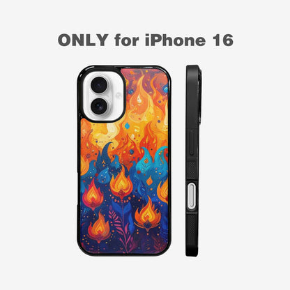 iPhone 16 Case — Flame Burst Full Color Vibrant Flame, Custom Phone Case