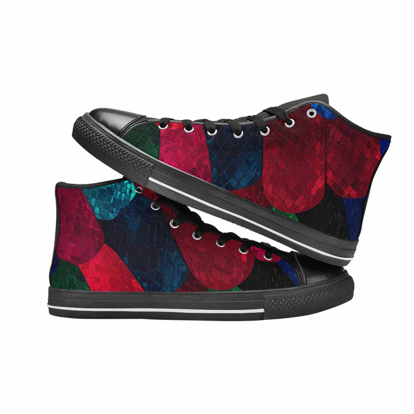 MEN'S Dark Snake Print High Top Canvas Vibrant Chaos Custom Shoes