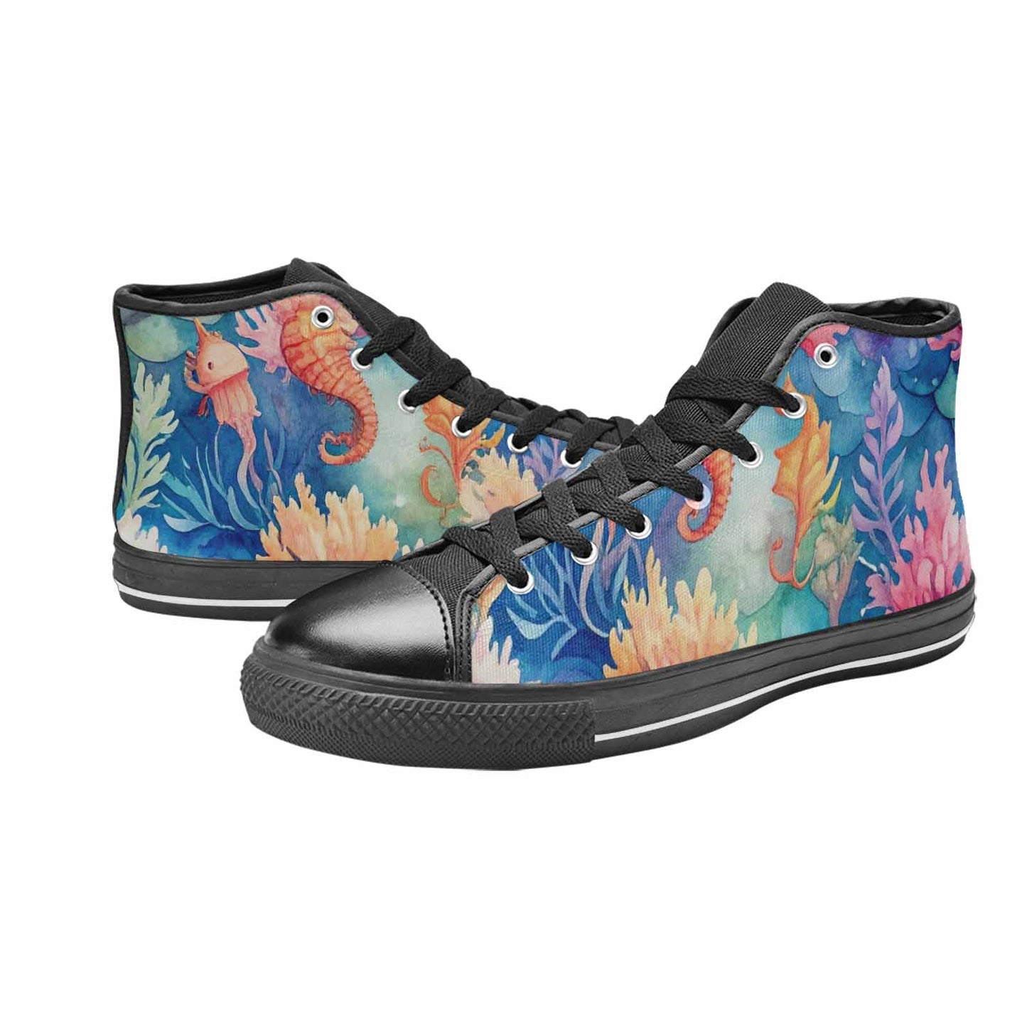 WOMEN'S Fish Scale Coral High Top Canvas Neon Fantasy Sneakers