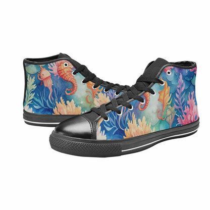 WOMEN'S Fish Scale Coral High Top Canvas Neon Fantasy Sneakers