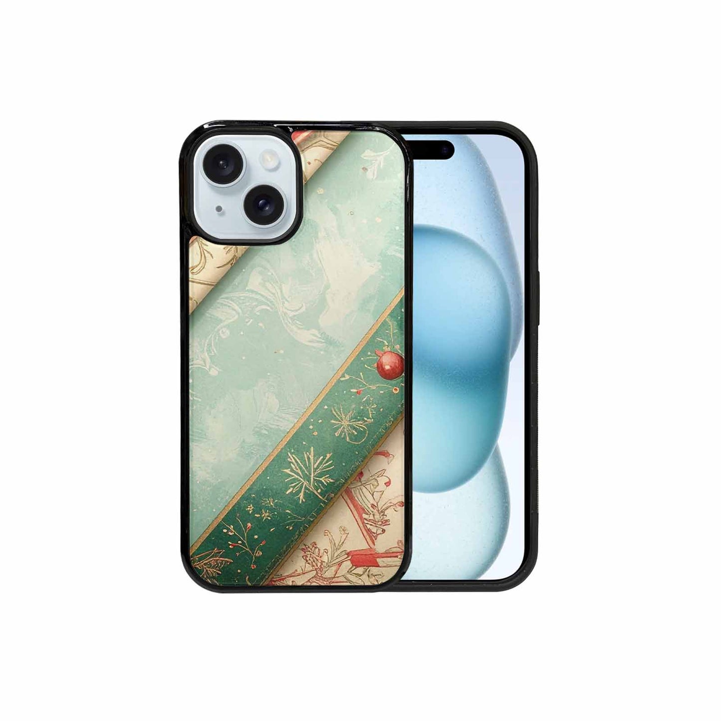iPhone 15 Case — Christmas Wrapping Paper Pattern Art Wallpaper, Unique Phone Case Design