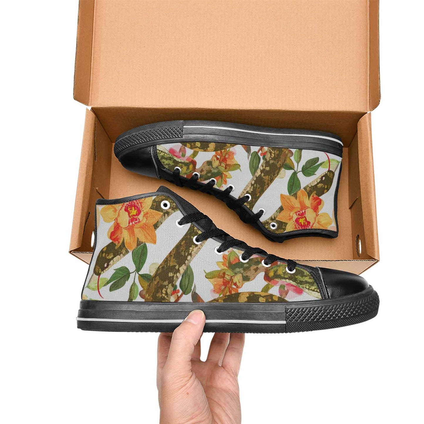 MEN'S Floral Snake Print High Top Canvas Wallpaper Art Custom Sneakers