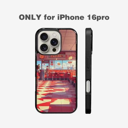 iPhone 16 Pro Case — 1950s Diner Cartoon Art Pattern, Custom Art Phone Cover