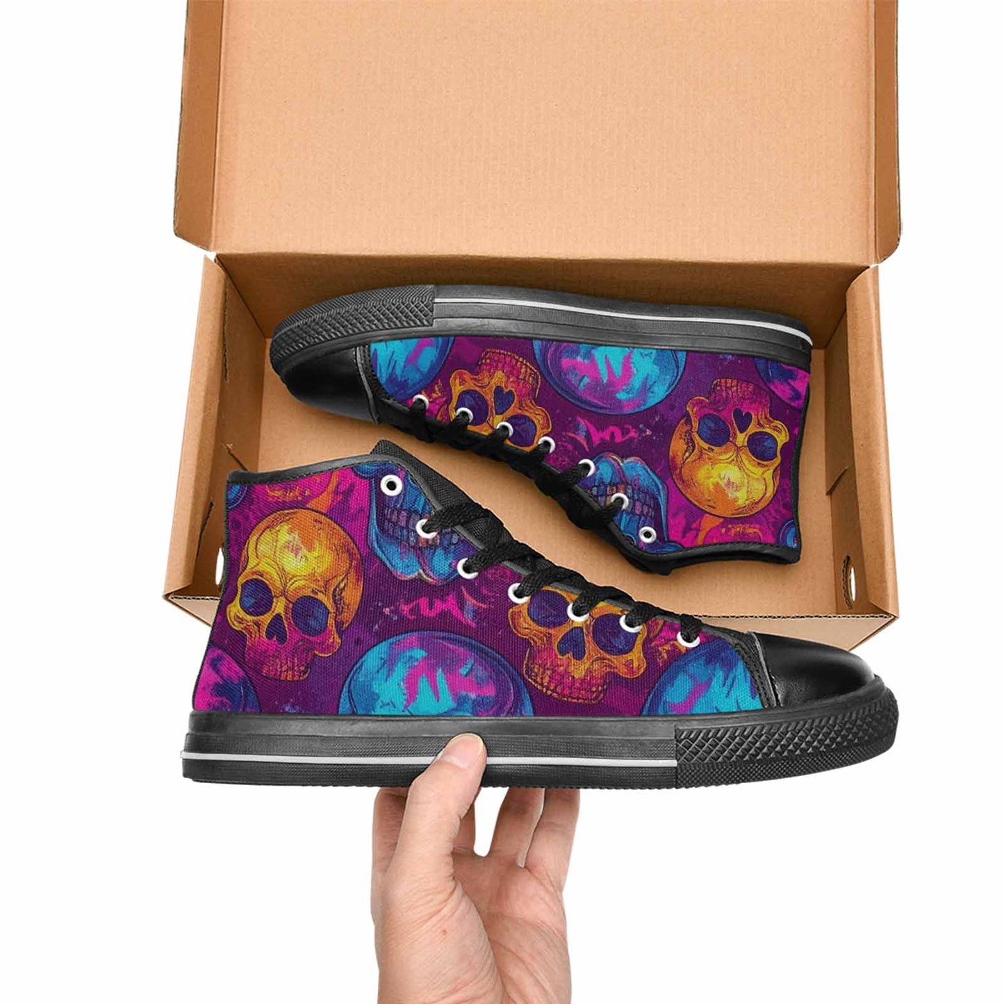 MEN'S Tie Dye Skulls Print High Top Canvas Surreal Custom Sneakers