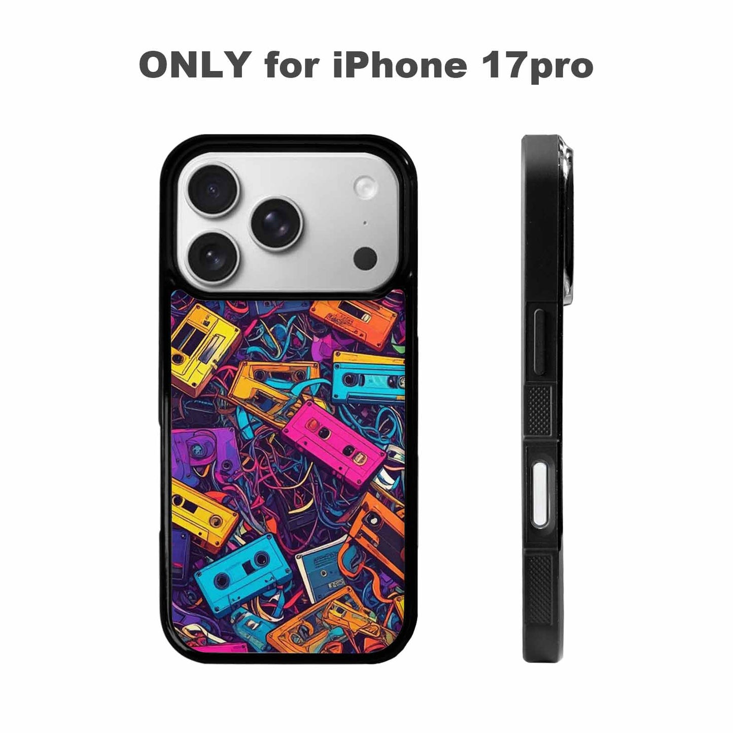 iPhone 17 Pro Case — Retro Cassette Tape Pattern Hundreds Retro, Custom Printed Phone Case