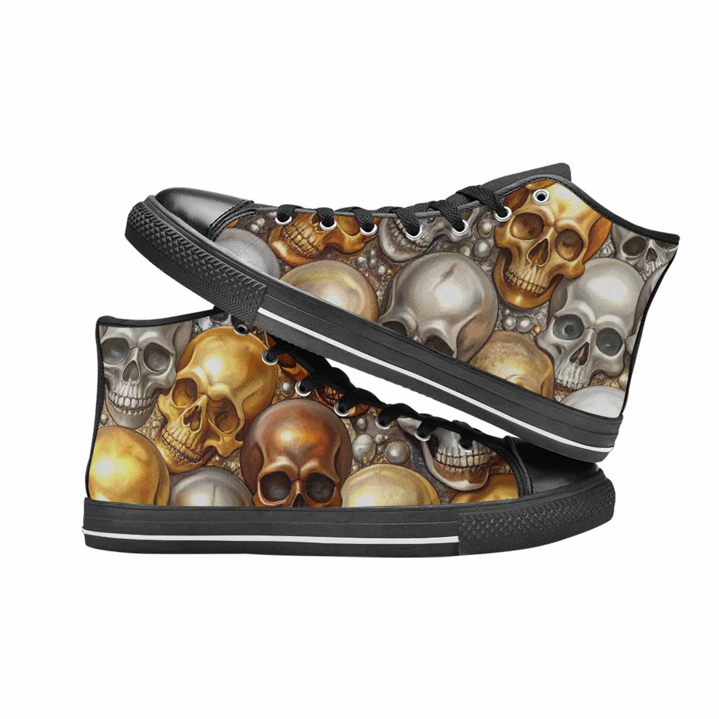WOMEN'S Skulls - Metallic-Chrome- High Top Canvas Neon Fantasy Sneakers