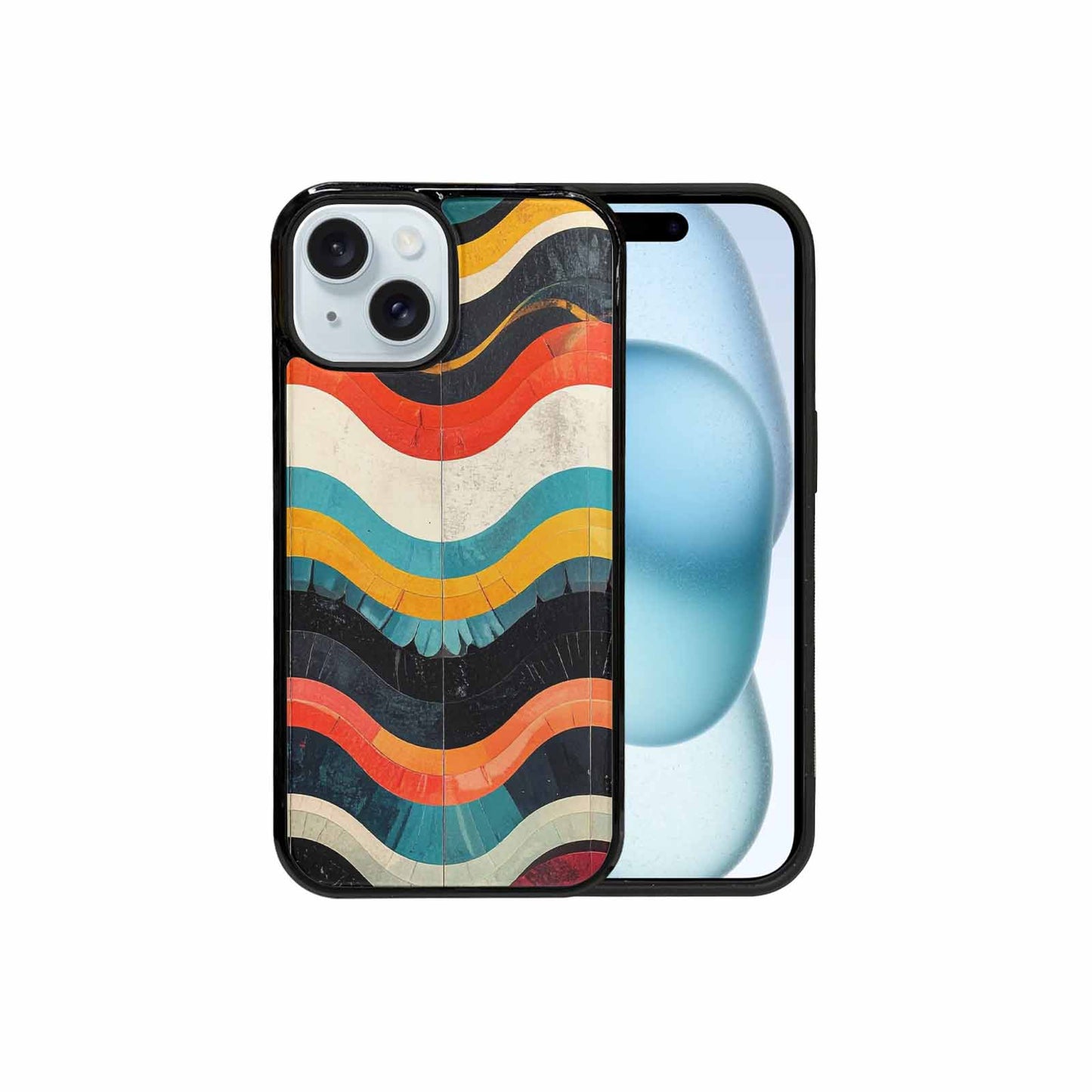 iPhone 15 Case — Retro Wave Scallop Stripe Small Fpz, Customized Protective Case