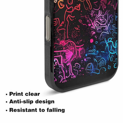 iPhone 16 Pro Max Case — Neon Glow Outline Icon Pattern Hundreds, Custom Designed Case Cover