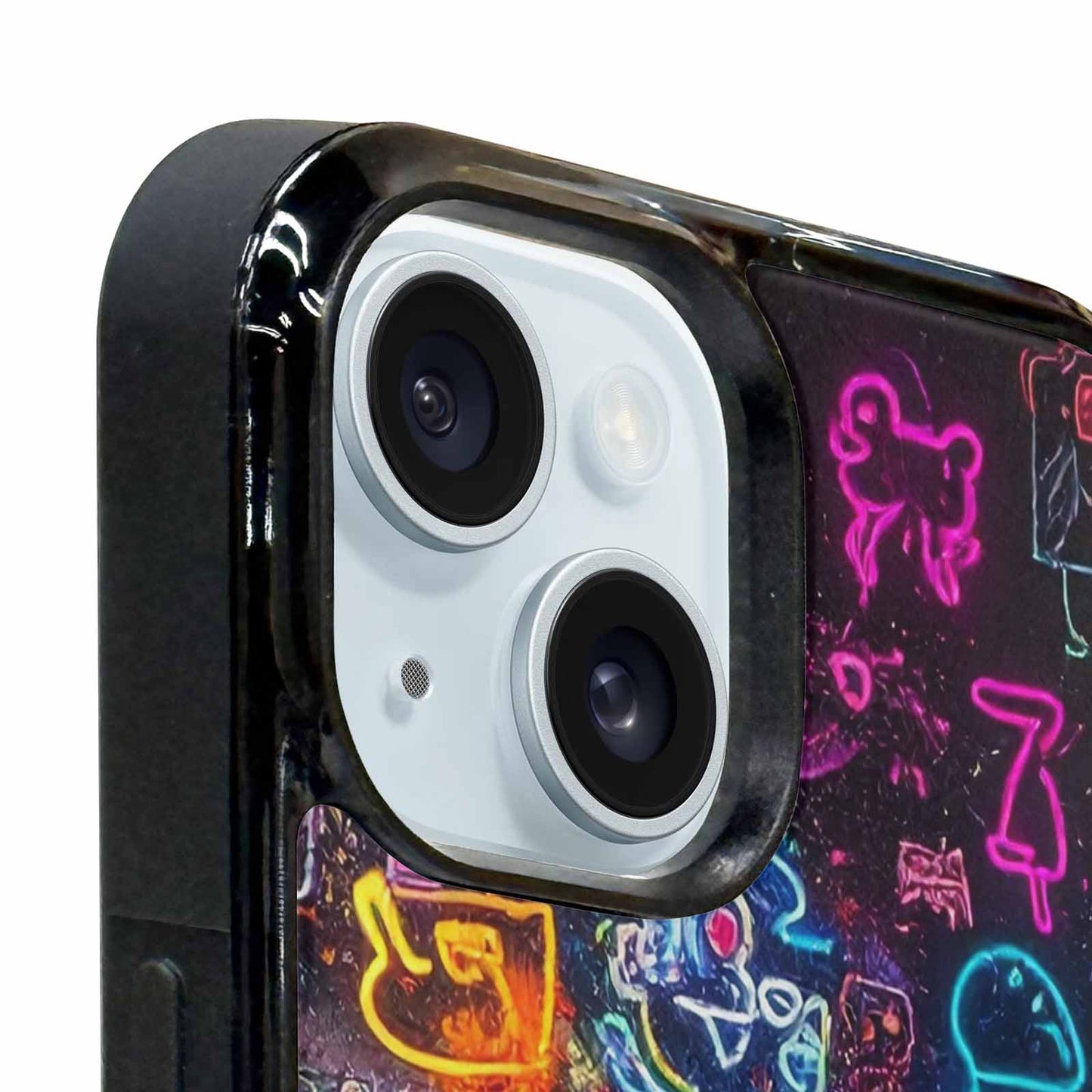 iPhone 15 Case — Neon Glow Outline Icon Pattern Hundreds, Custom Made Phone Cover