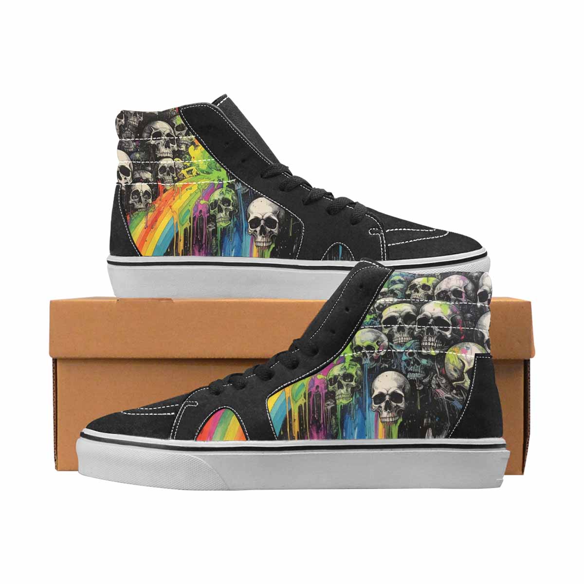 WOMEN'S Skulls Black & Green Ink High Top Canvas One Of A Kind Wallpaper Art Custom Print Sneakers