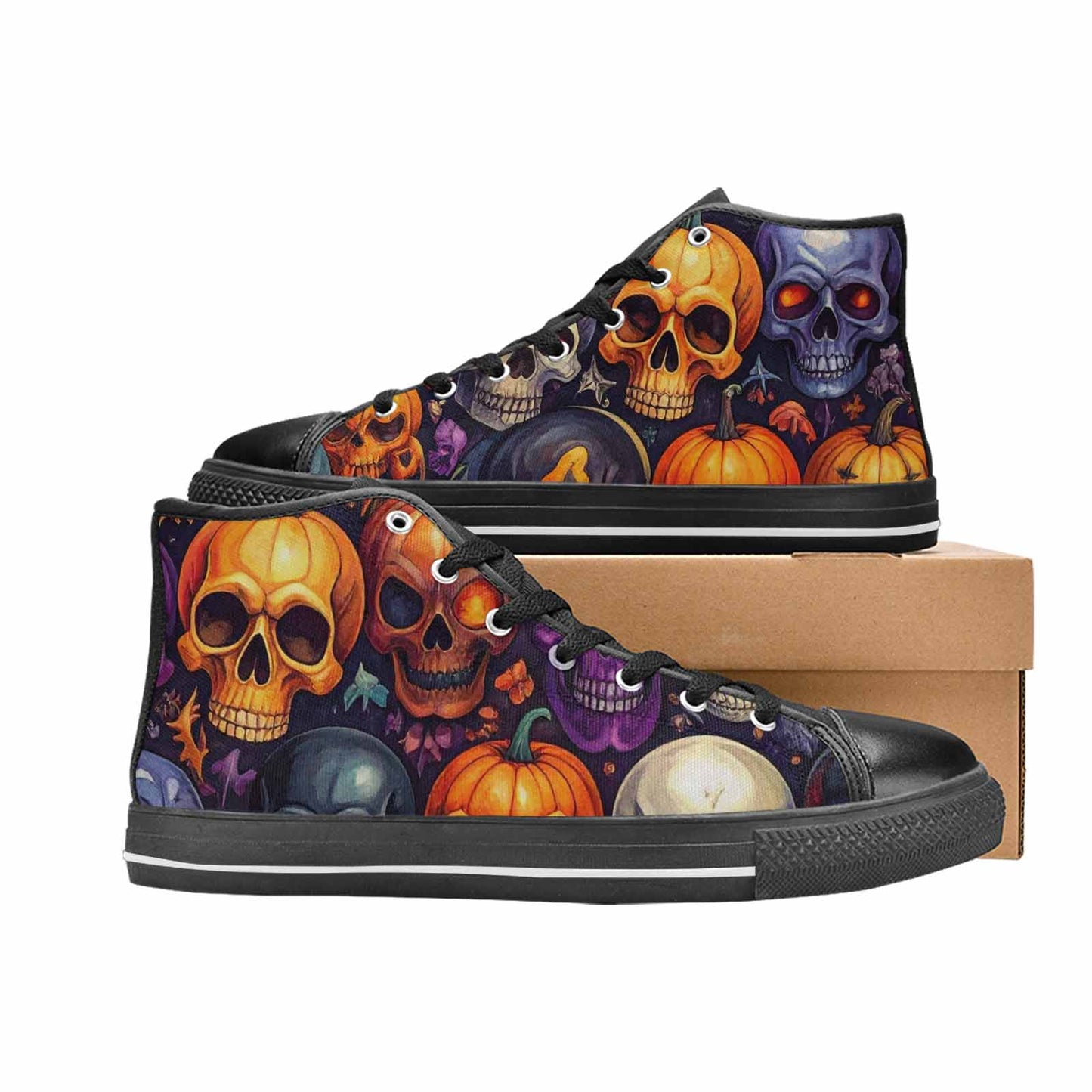 WOMEN'S Skulls - Halloween High Top Canvas Cottagecore Custom Sneakers