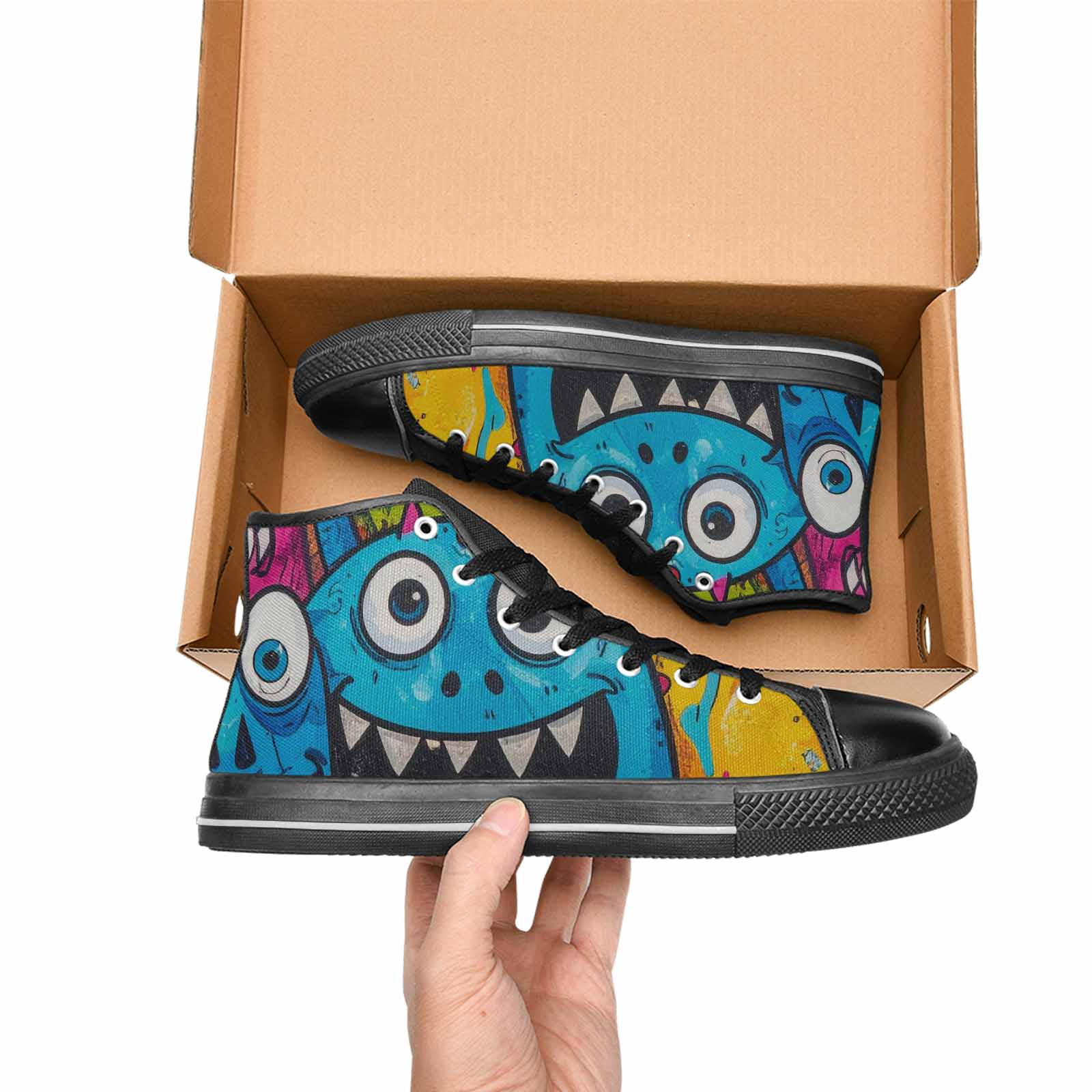 MEN'S Goofy Cartoon Monster High Top Canvas Wallpaper Art Custom Sneakers
