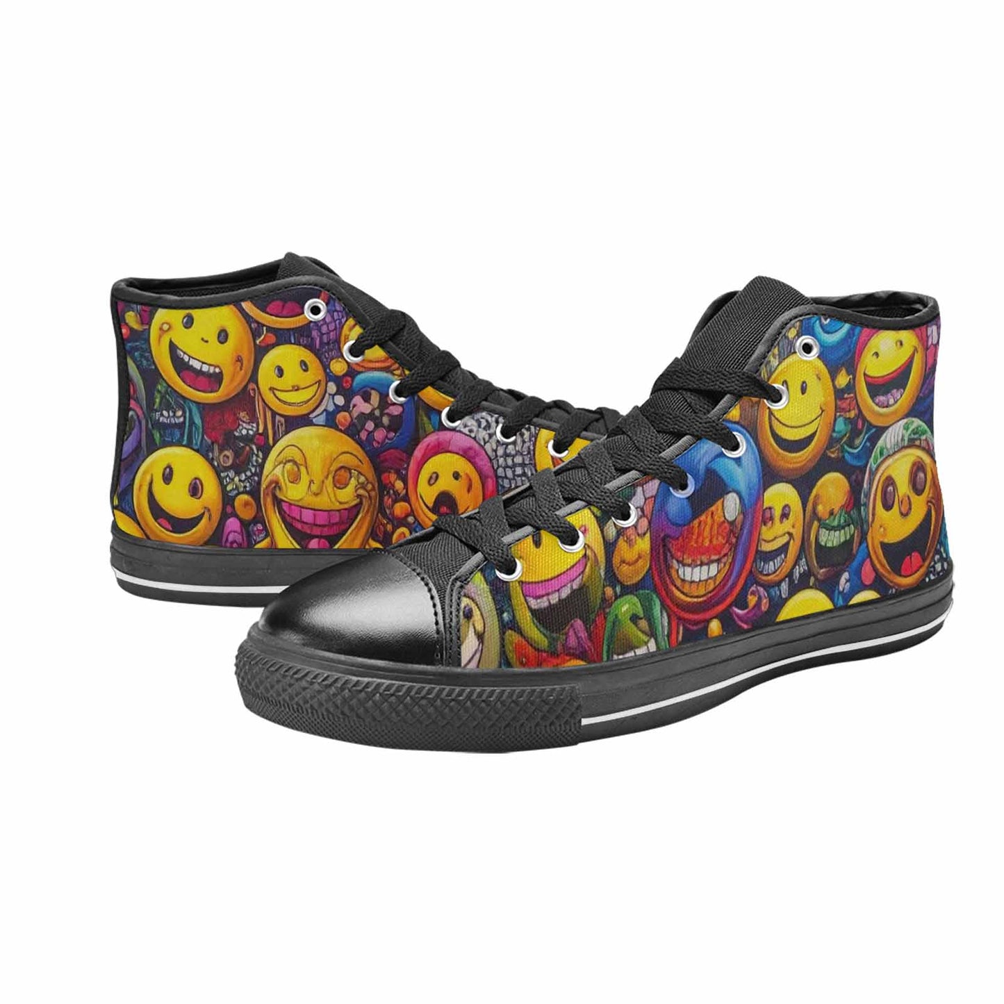 WOMEN'S Yellow Smiley Face High Top Canvas Y2K Custom Shoes