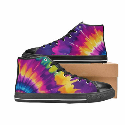 MEN'S Tie Dye Neon Spiral Burst High Top Canvas Dreamcore Custom Shoes