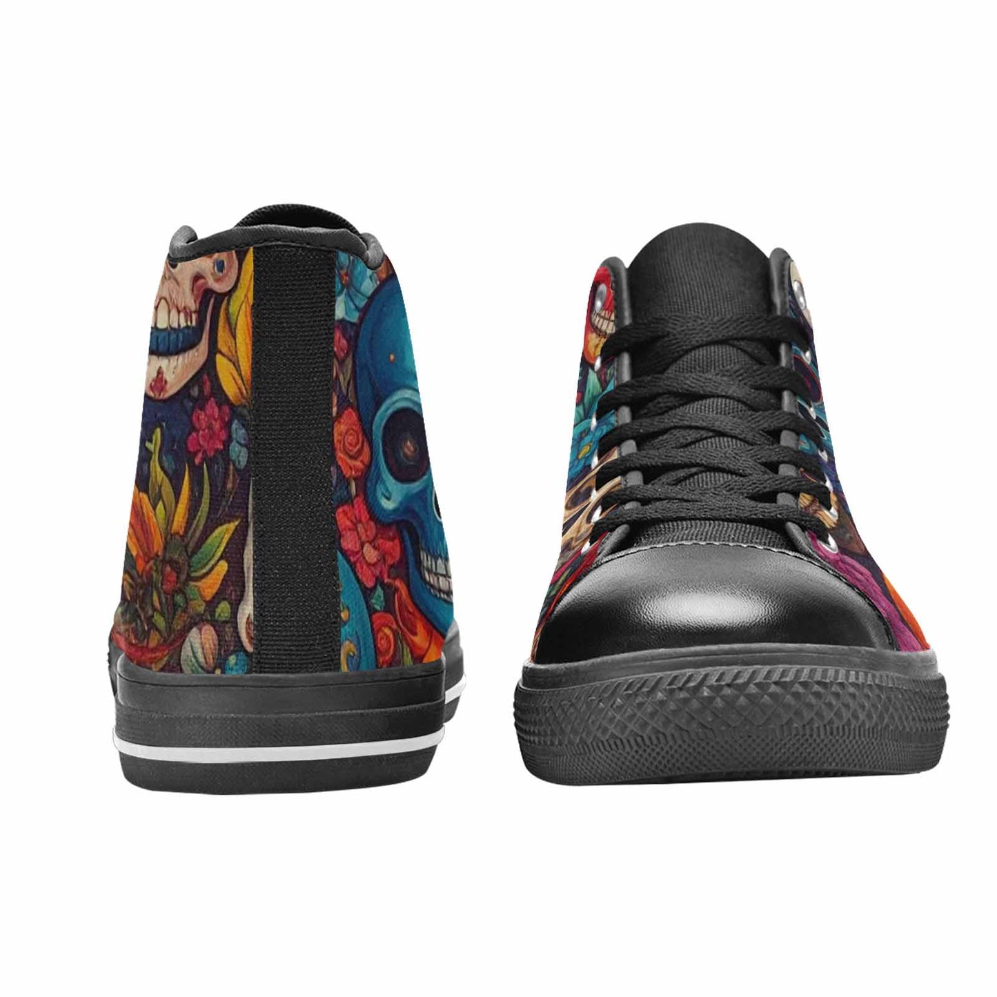 WOMEN'S Skull High Top Canvas Wallpaper Art Custom Sneakers