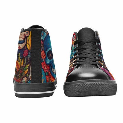 WOMEN'S Skull High Top Canvas Wallpaper Art Custom Sneakers