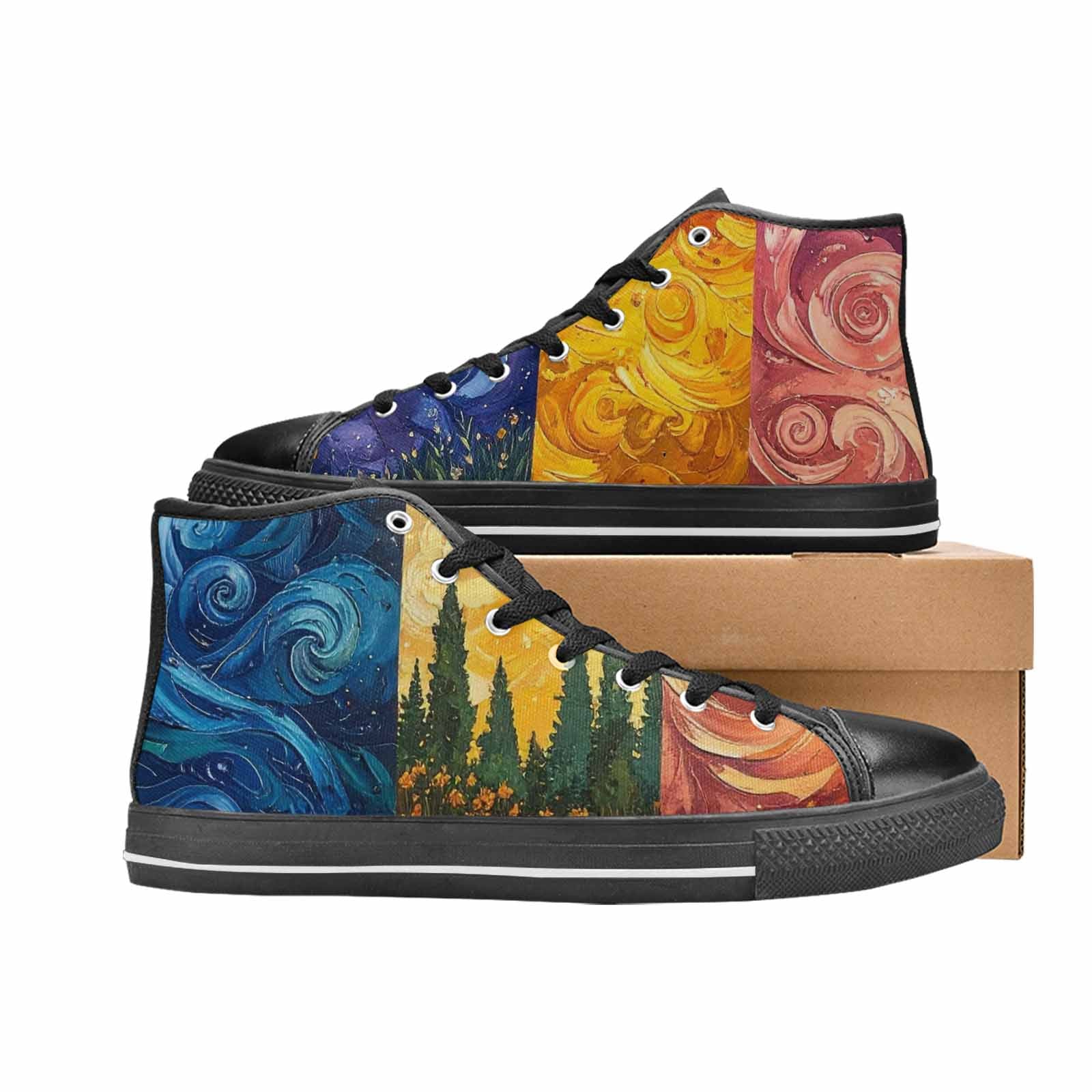 MEN'S Van Gogh-Style Swirl High Top Canvas Dark Academia Sneakers