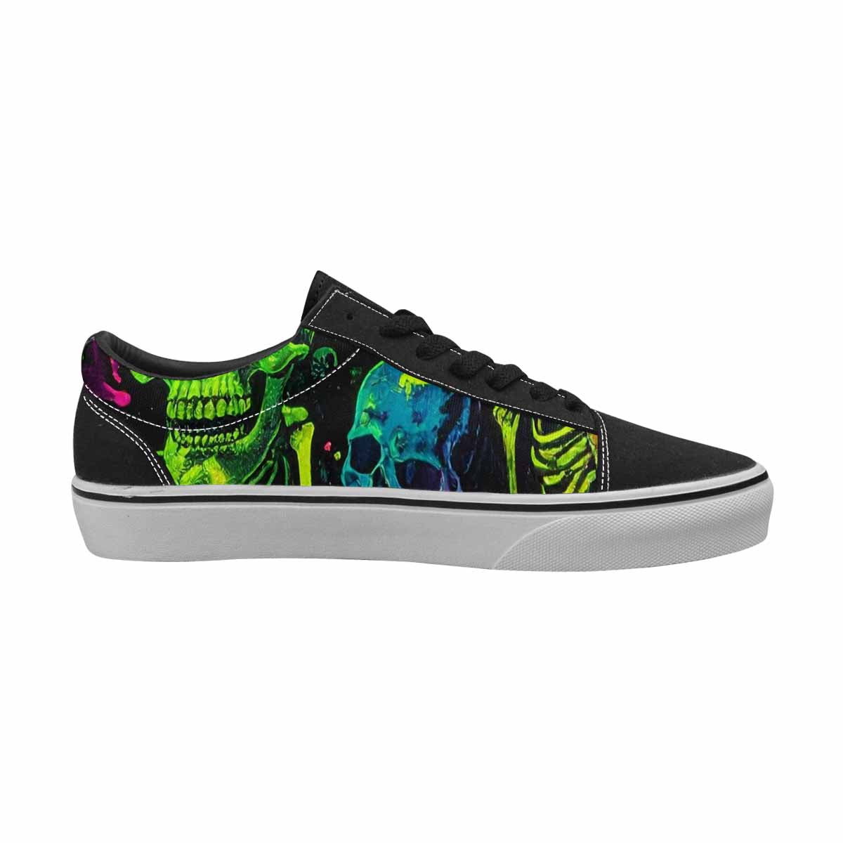 WOMEN'S Skeletons  Neon Green Lace-Up Canvas Vivid Custom Sneakers