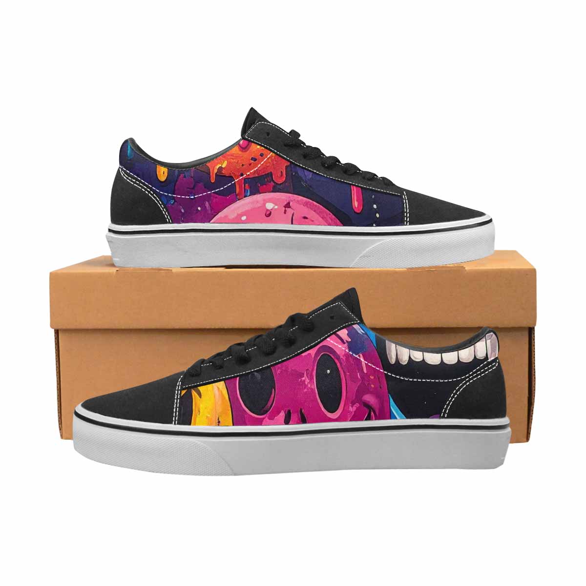 WOMEN'S Melting Moon Smiley Lace-Up Canvas Surreal Custom Shoes
