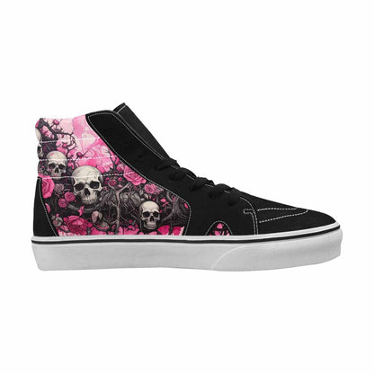 WOMEN'S Skulls Black & Pink Ink High Top Canvas Custom Design Cottagecore Limited Edition Sneakers