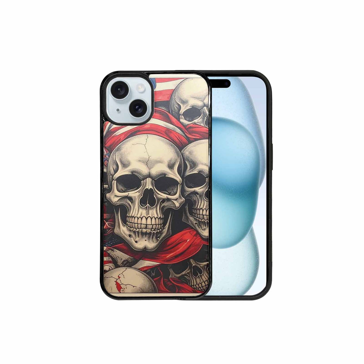 iPhone 15 Plus Case — Skull Dark Art Gothic Print, Custom Made Phone Cover