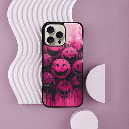 iPhone 16 Pro Max Case — Melting Moon Smiley Black Pink Ink, Customized Protective Case