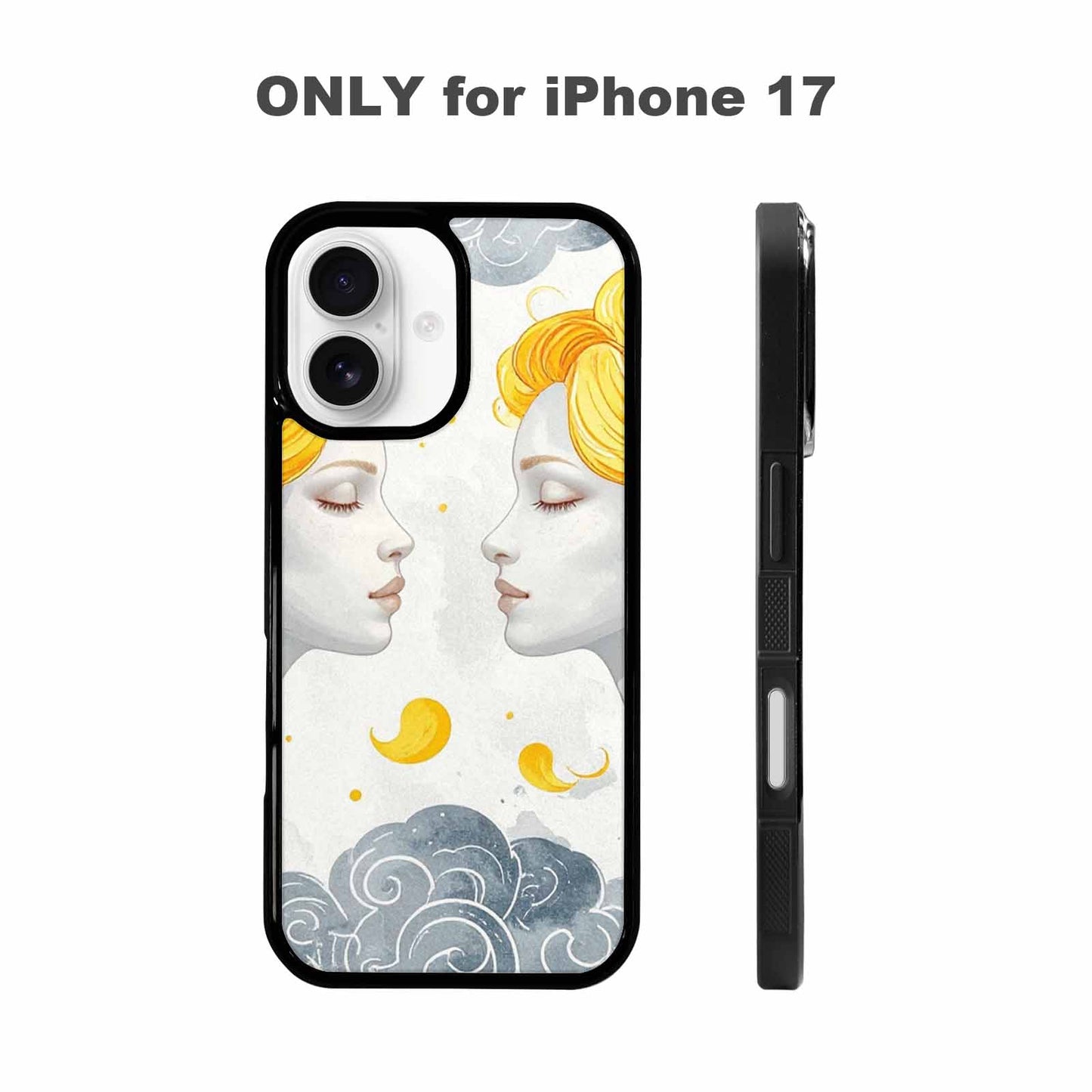 iPhone 17 Case — Gemini Twins Zodiac Pattern, Original Art, Custom Phone Case