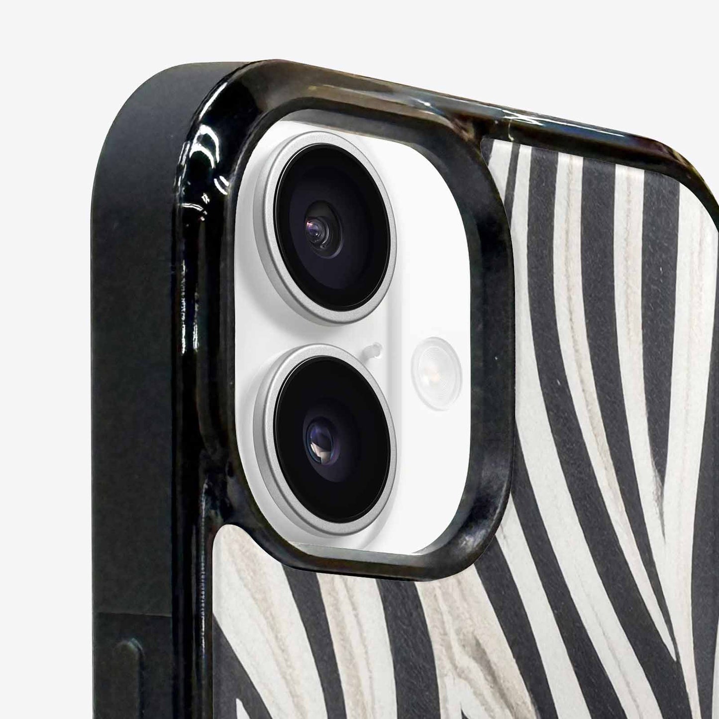 iPhone 16 Plus Case — Modern Zebra Stripe Print Crisp Black, Custom Designed Case Cover