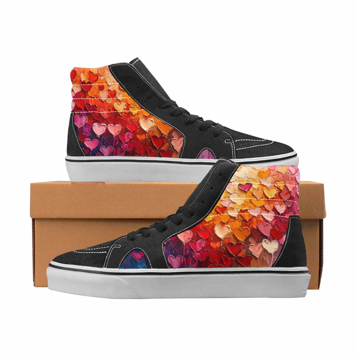 WOMEN'S Hearts Full Color High Top Canvas Custom Fashion Grunge Shoes