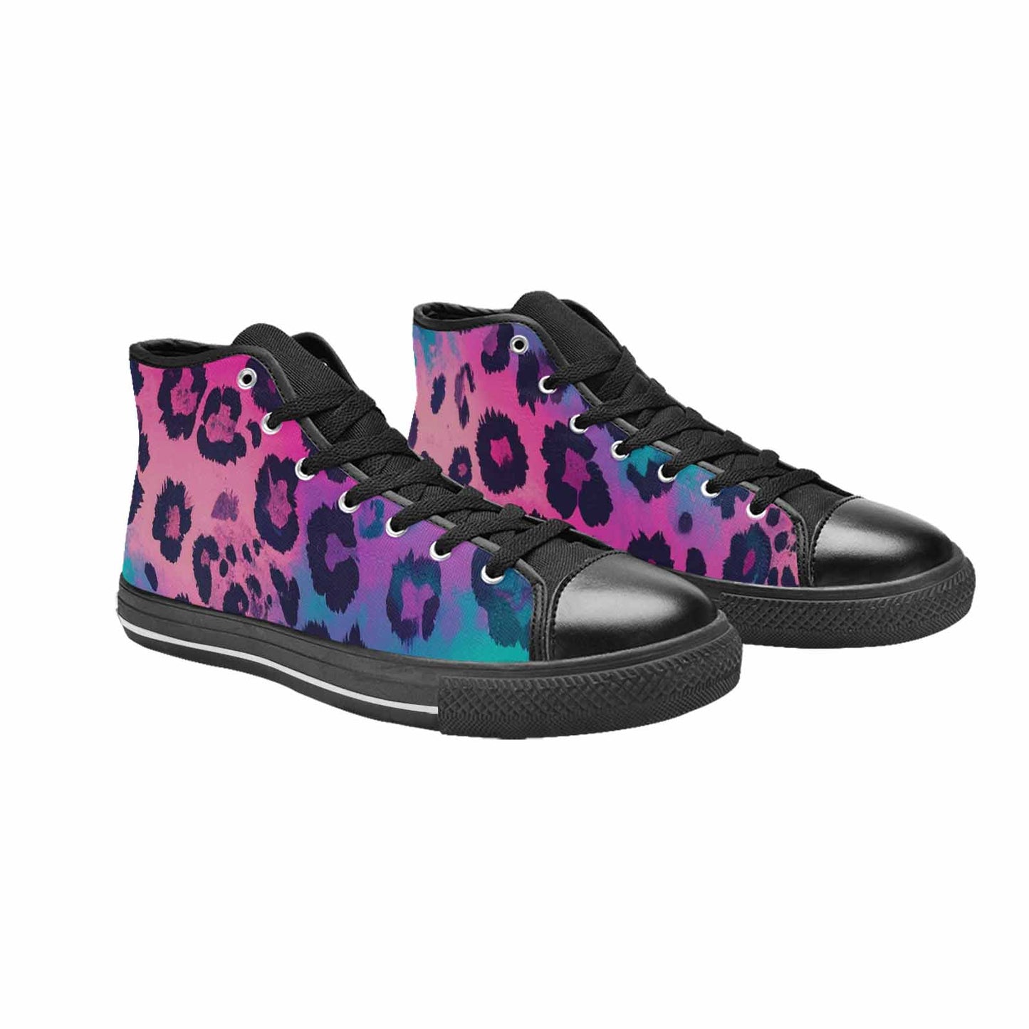 WOMEN'S Leopard Neon Pink Teal Airbrush High Top Canvas Vibrant Chaos Sneakers