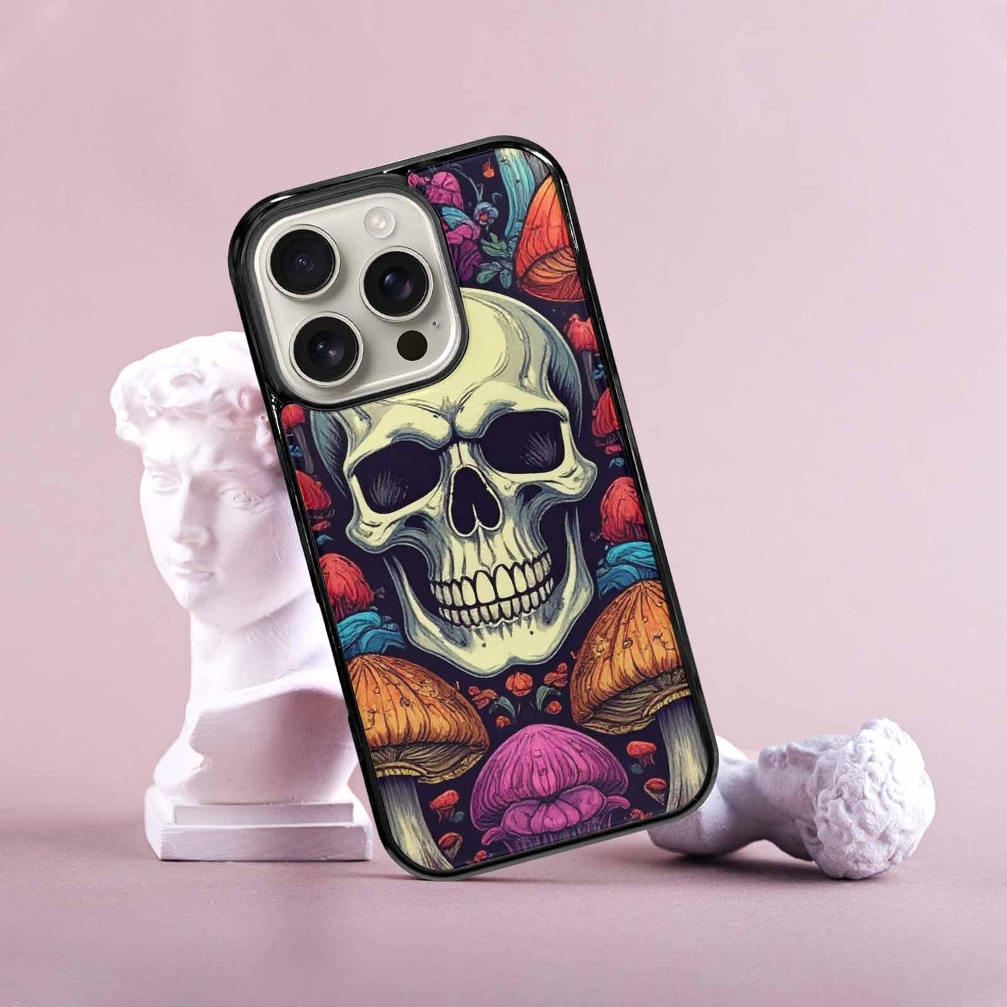 iPhone 16 Pro Case — Mushroom Skull, Custom Art Phone Cover
