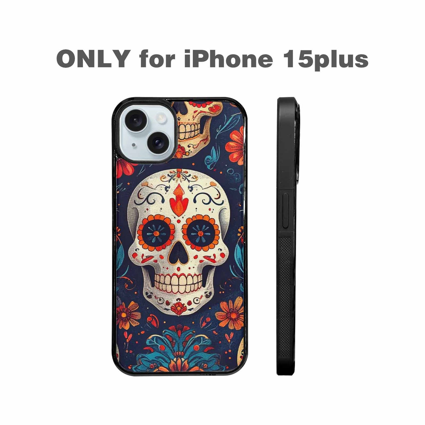 iPhone 15 Plus Case — Day Dead Sugar Skull Art 100s, Custom Printed Phone Case