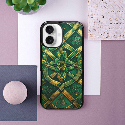 iPhone 16 Case — Irish Celtic Knot Pattern Shamrocks Seamless, Custom Print Case Cover
