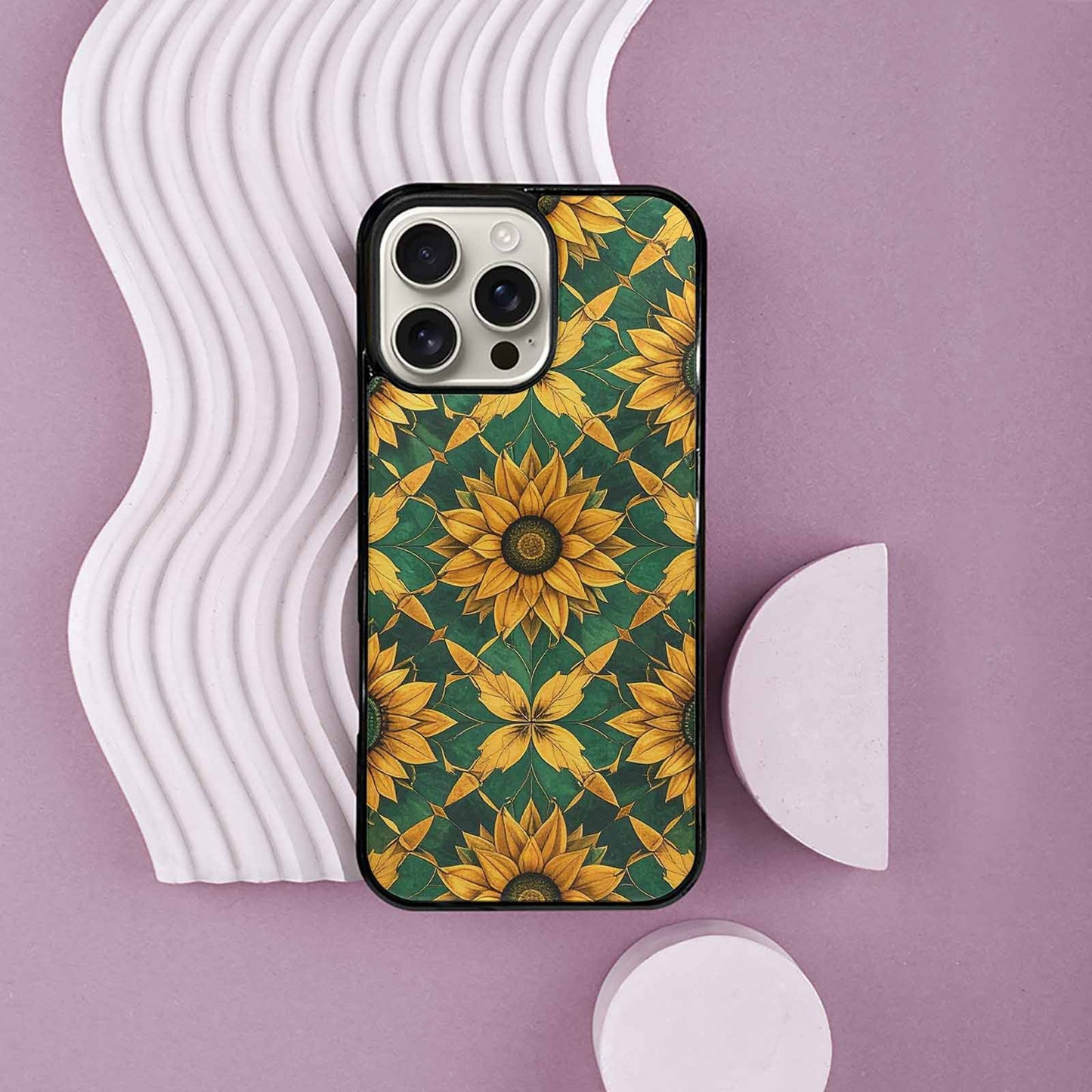 iPhone 16 Pro Max Case — Sunflower Mandala Kaleidoscope, Custom Designed Case Cover