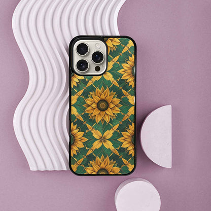 iPhone 16 Pro Max Case — Sunflower Mandala Kaleidoscope, Custom Designed Case Cover
